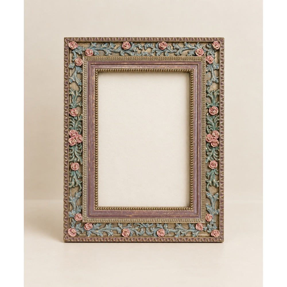 Vintage Ornate Rose Picture Frame Pink Gold Floral Cottagecore Tabletop Romantic